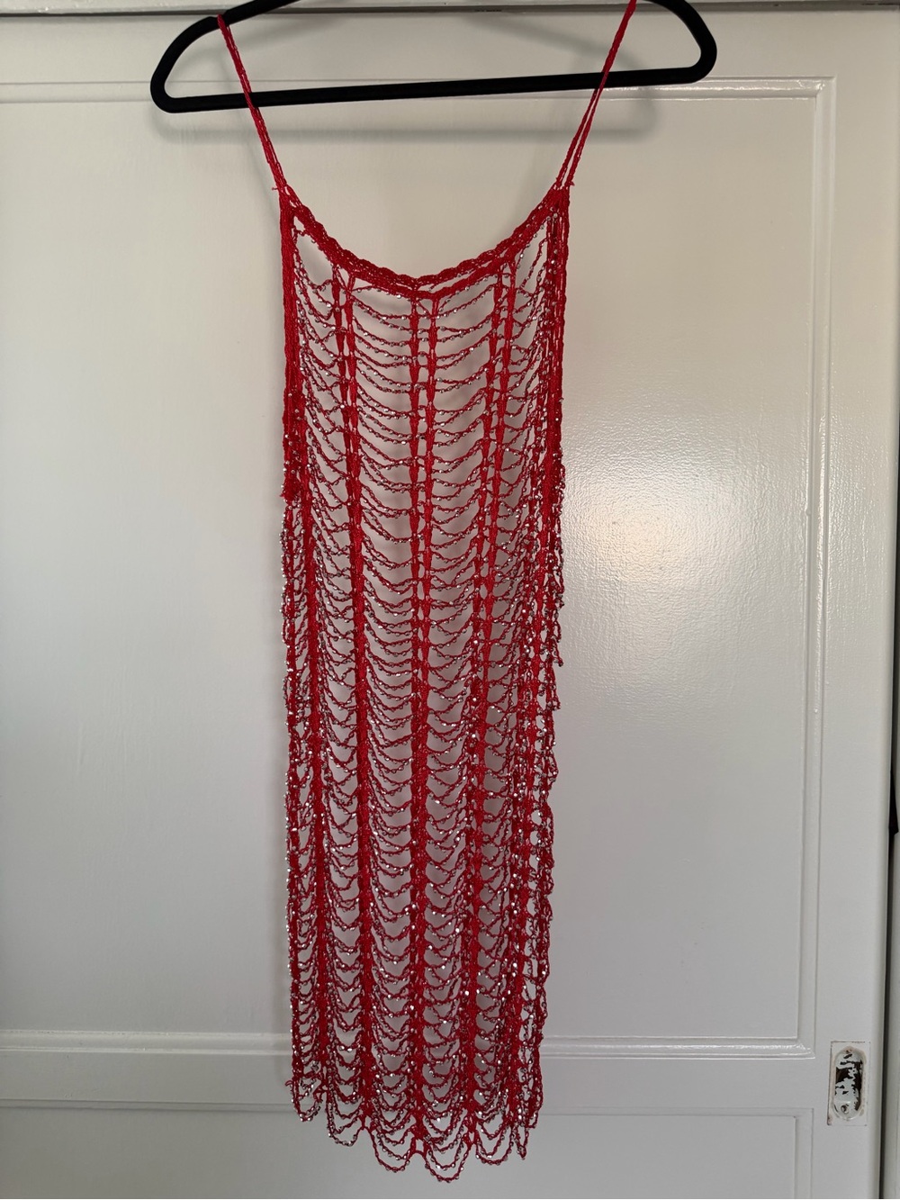 PrettyLittleThing Red Crochet Beach Coverup Dress